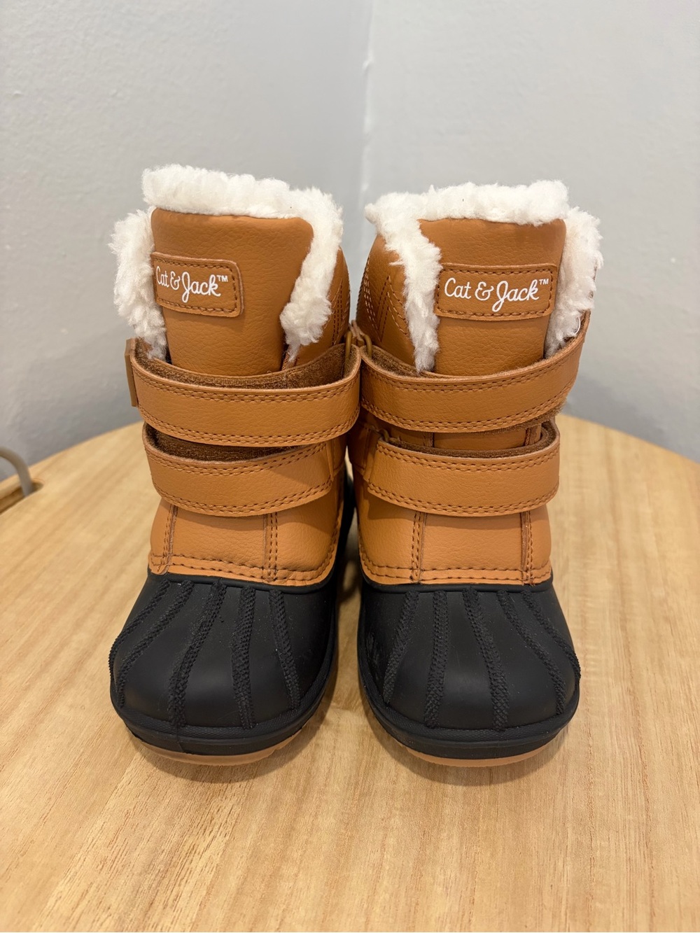 Cat & Jack Tan and Black Kids' Snow Boots with Faux-Fur Trim